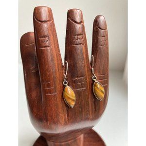 Sterling Tigers Eye Drop Earrings 925, Signed